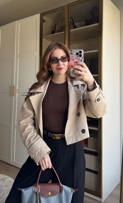 Carmen Cropped Double Breasted Trench Coat