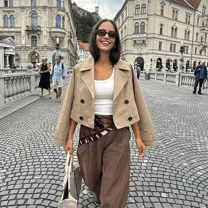 Carmen Cropped Double Breasted Trench Coat