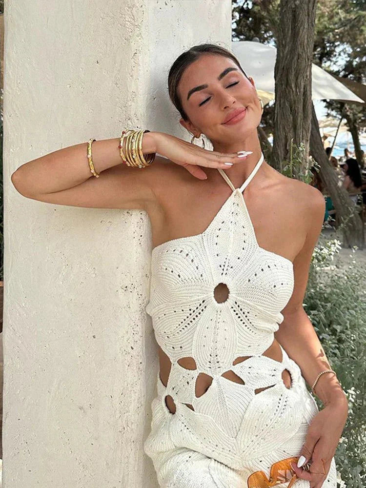 Mini abito in crochet con collo halter Willow