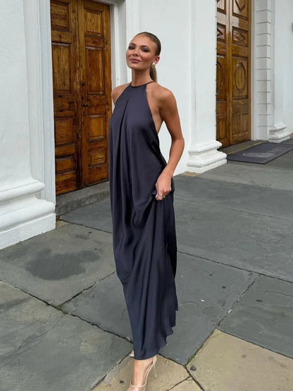 Indira Satén Vestido Maxi Halter