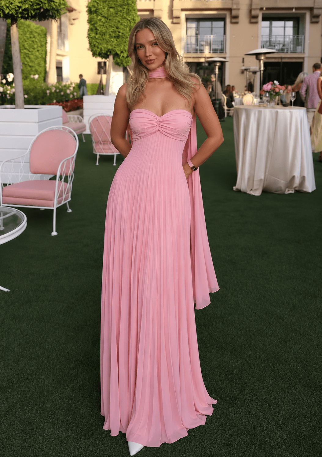 Vestido comprido Kimberly em mesh com lenço