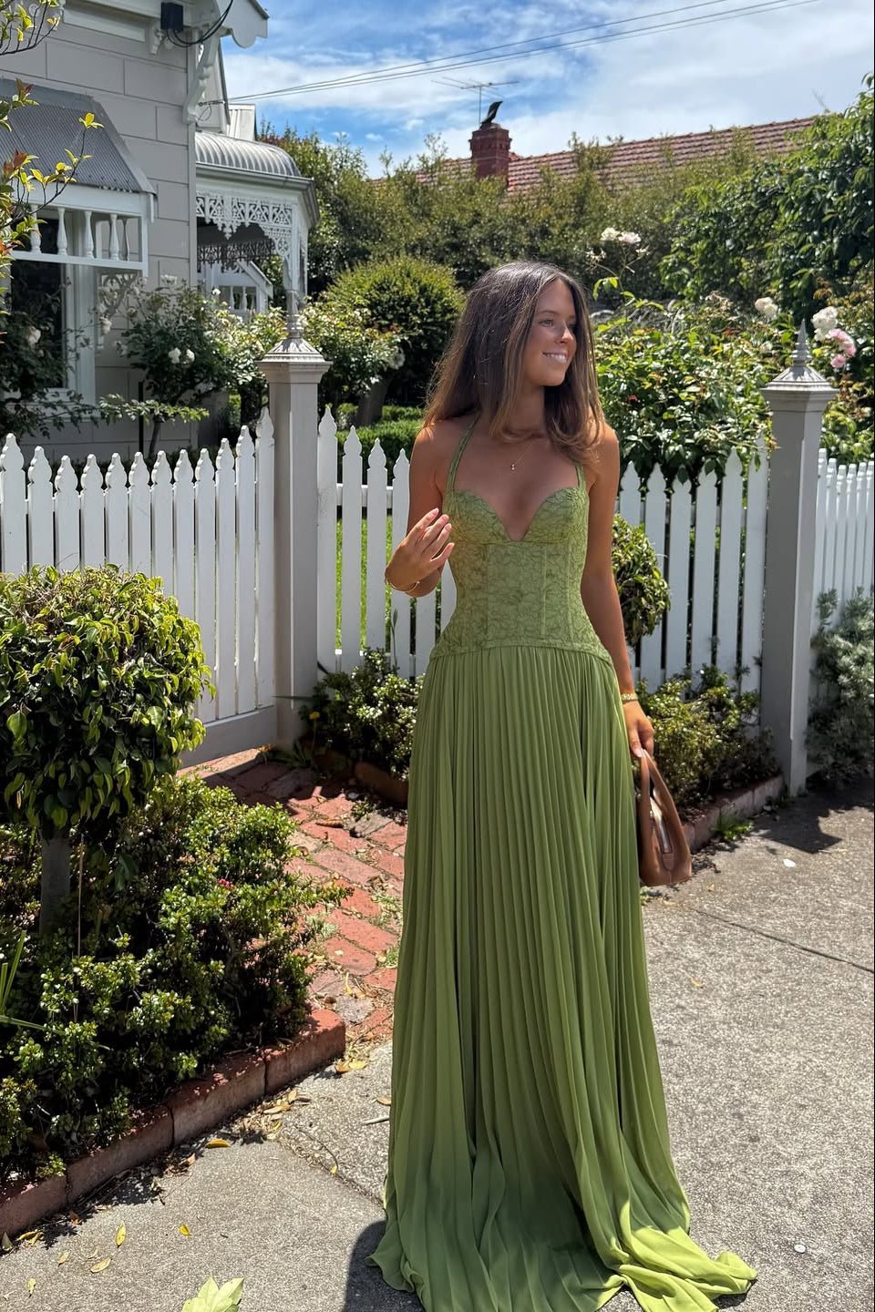 Indra Pleated Corset Maxi Dress