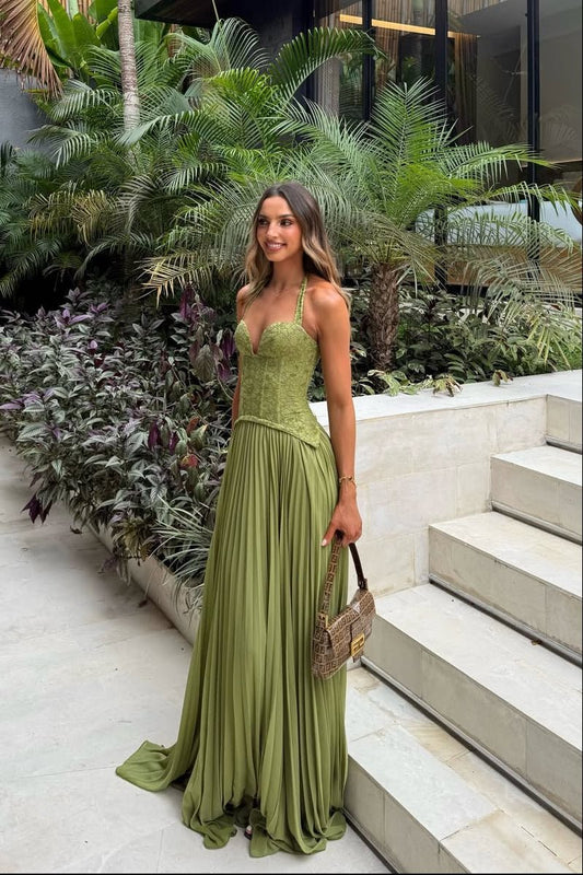 Vestido maxi corsé plisado Indra