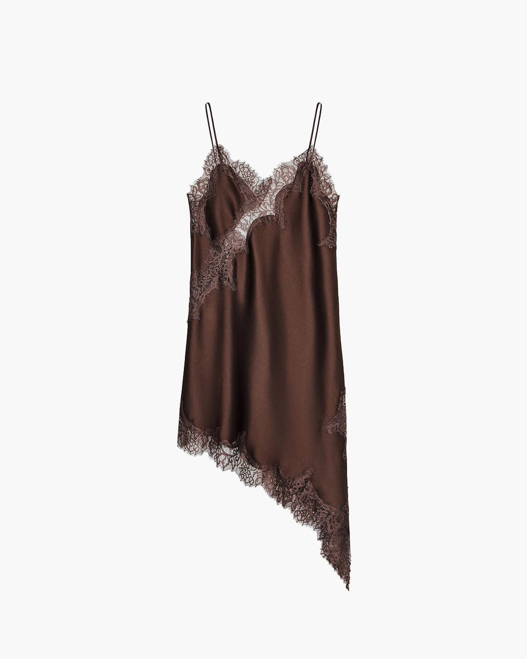 Gemma vestido midi assimétrico em cetim com renda