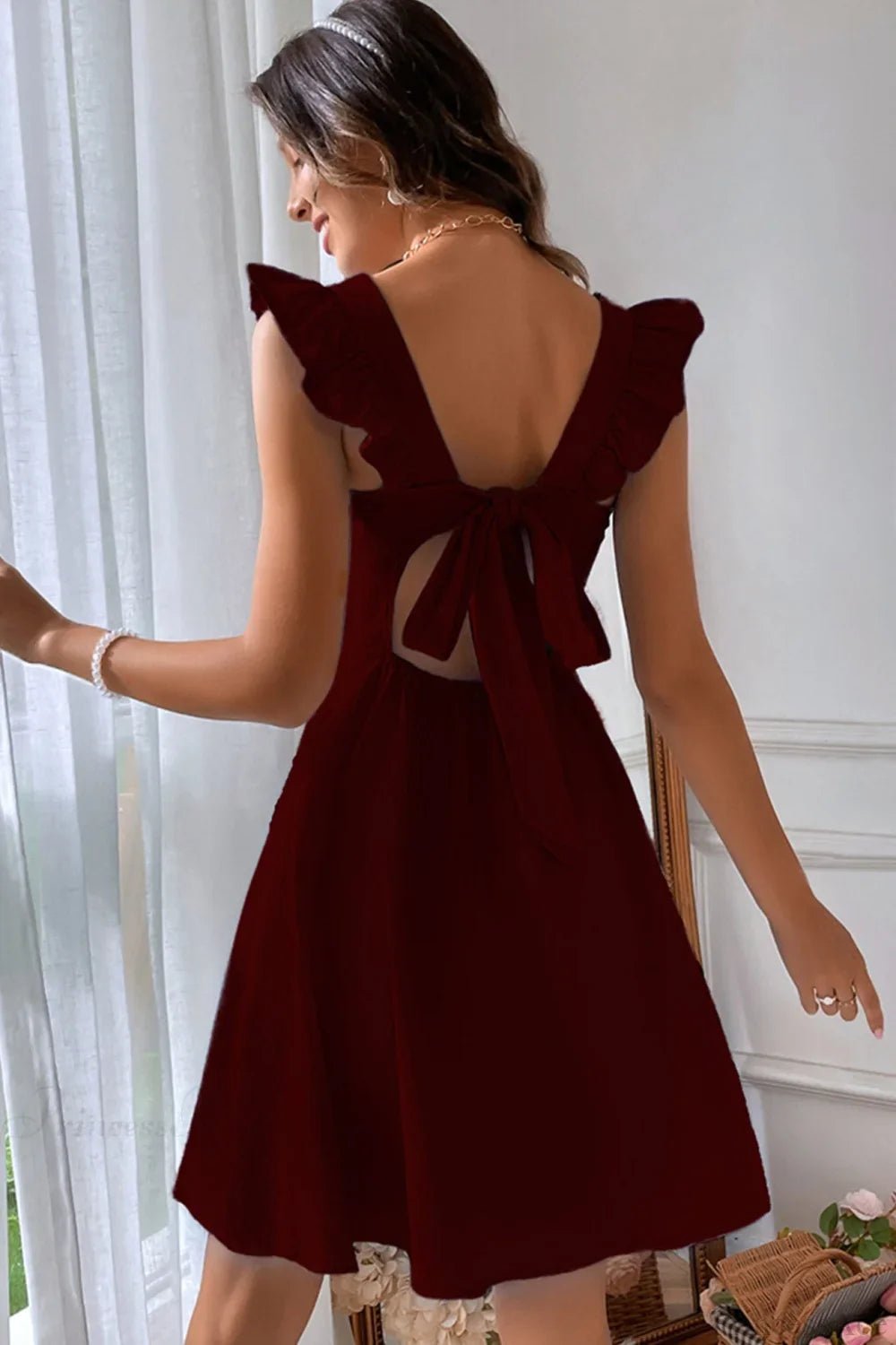 Carmen Ruffle Tie-Back Mini Dress