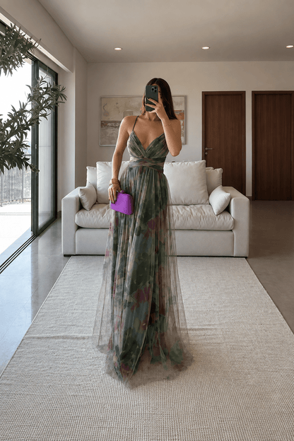 Vestido longo Briony em malha floral