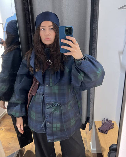 Teresa Oversized Plaid Lace-Up Jacket