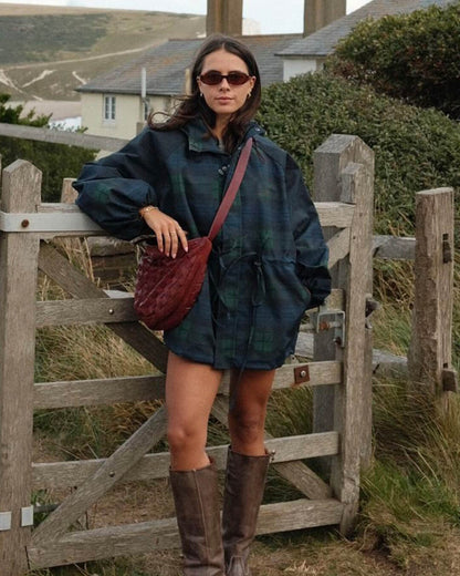 Teresa Oversized Plaid Lace-Up Jacket