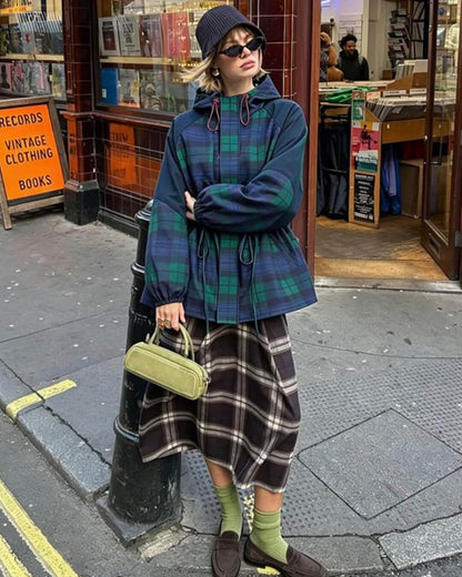 Teresa Oversized Plaid Lace-Up Jacket