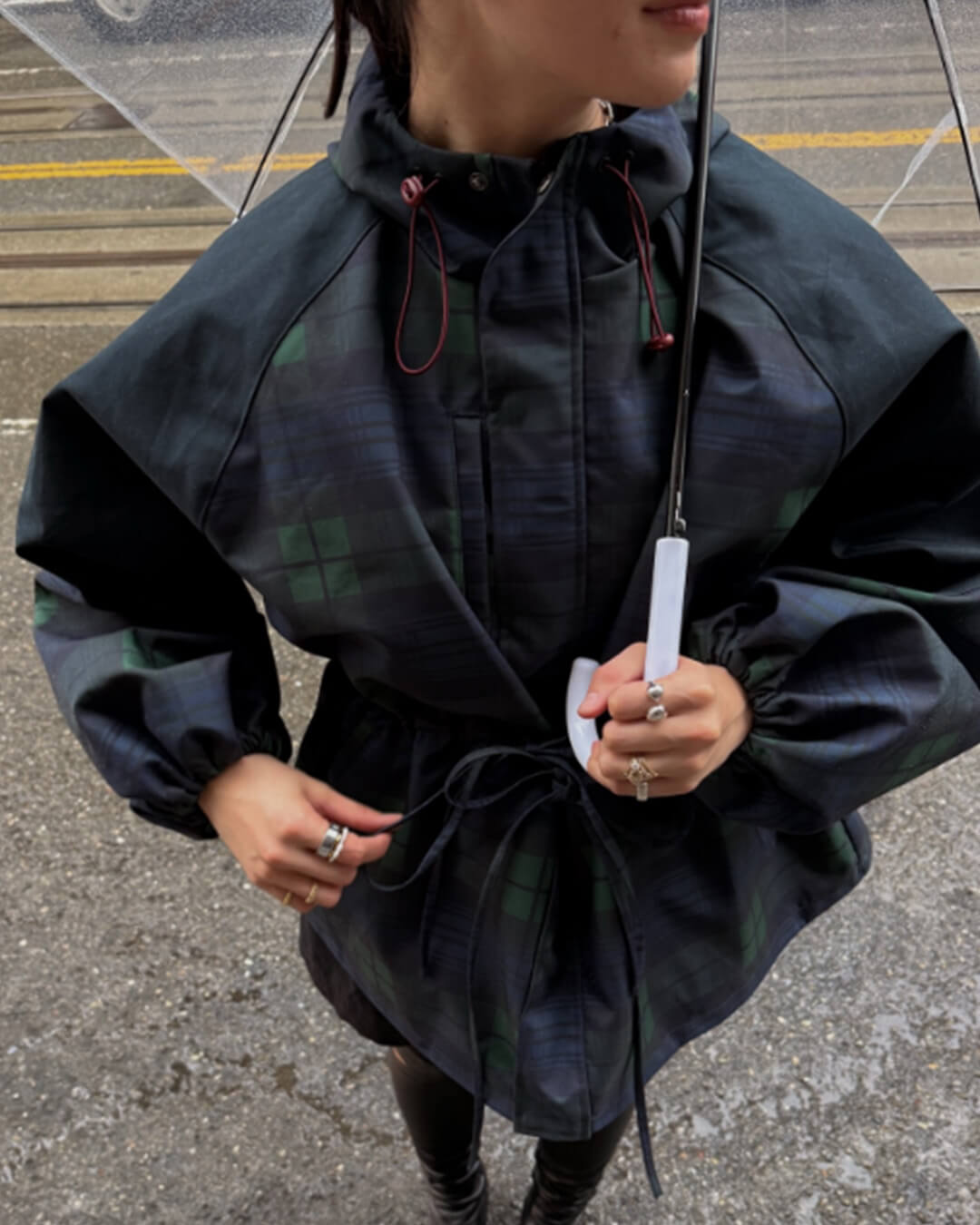 Teresa Oversized Plaid Lace-Up Jacket