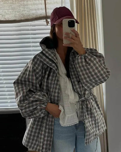 Leah Retro Plaid Hooded Jacket