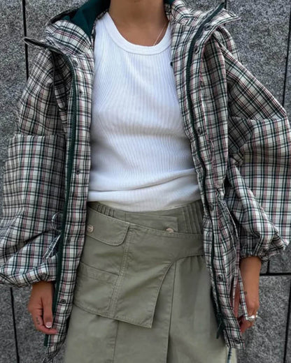 Leah Retro Plaid Hooded Jacket