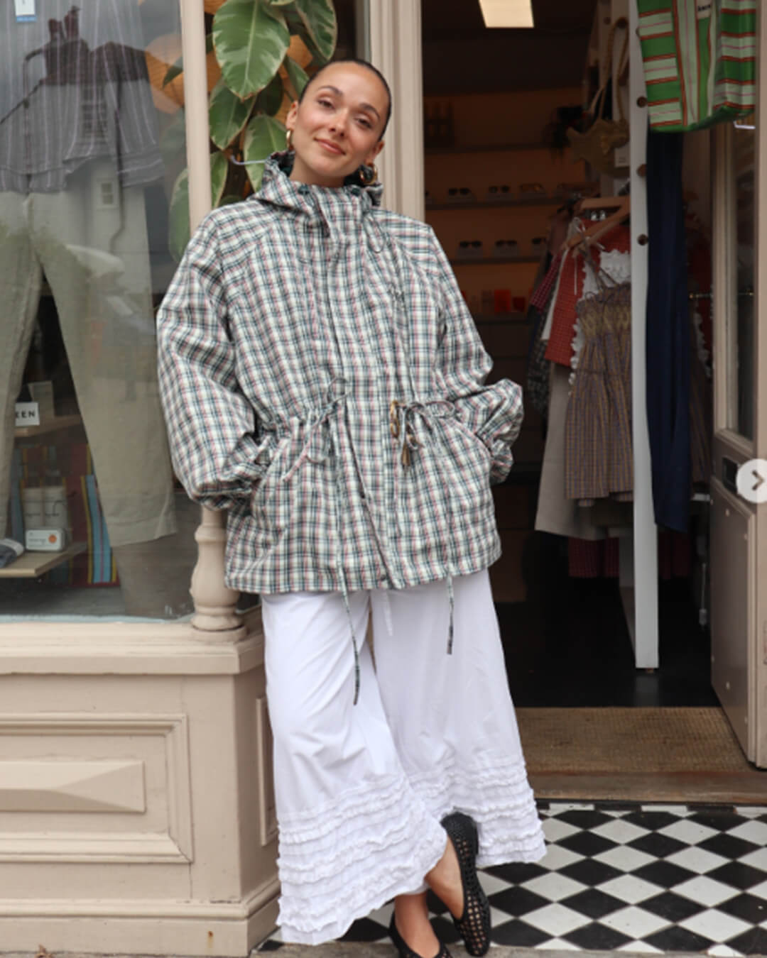 Leah Retro Plaid Hooded Jacket