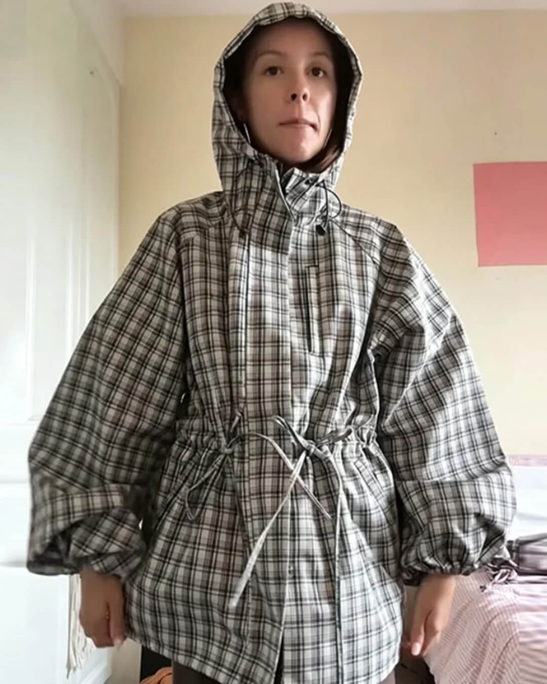 Leah Retro Plaid Hooded Jacket