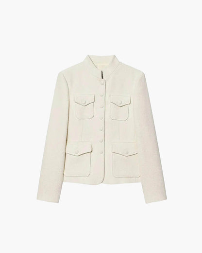 Angela Stand Collar Flap Pockets Blazer