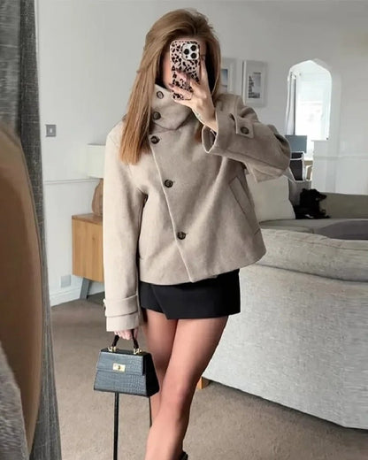 Lara Stand Collar Jacket with Pockets