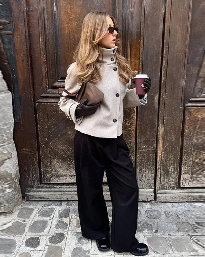 Lara Stand Collar Jacket with Pockets