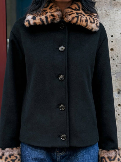 Veste boutonnée Laura en fausse fourrure imprimé léopard