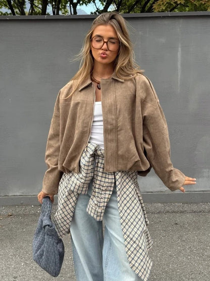 Sandra Suede Oversized Zip Jacket