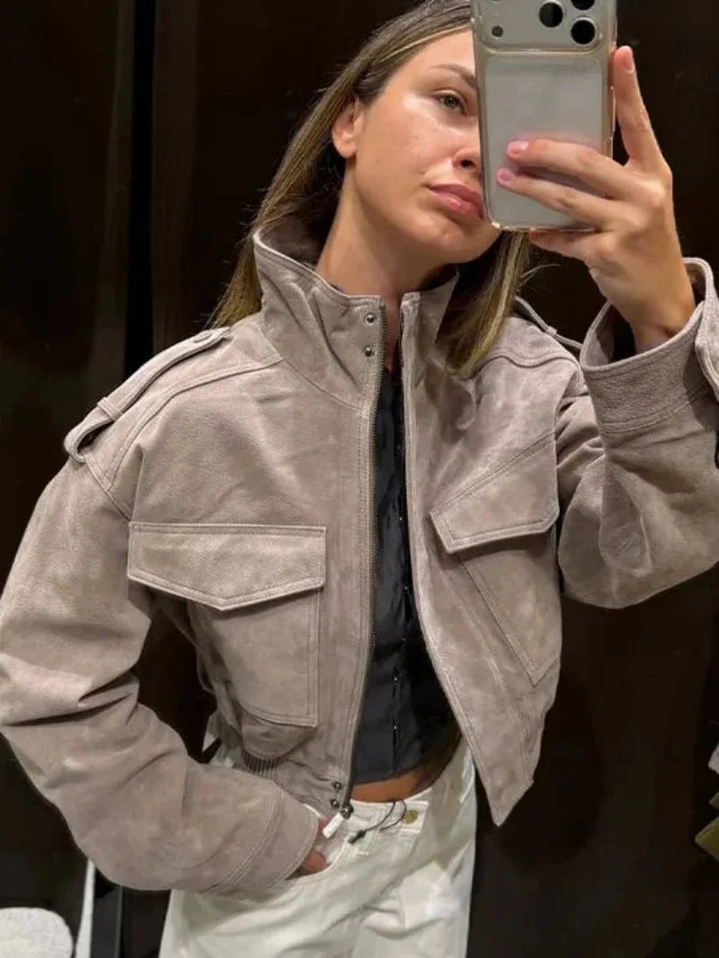 Nina Faux Suede Cropped Jacket