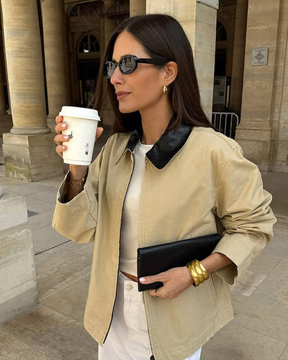 Jane Contrast Collar Zip-Up Jacket