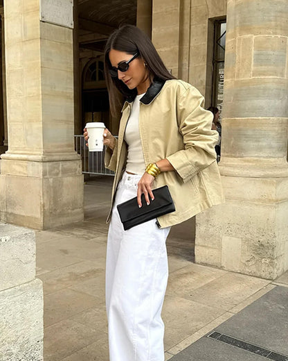 Jane Contrast Collar Zip-Up Jacket