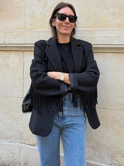 Lena Tassel Trim Bomber Blazer
