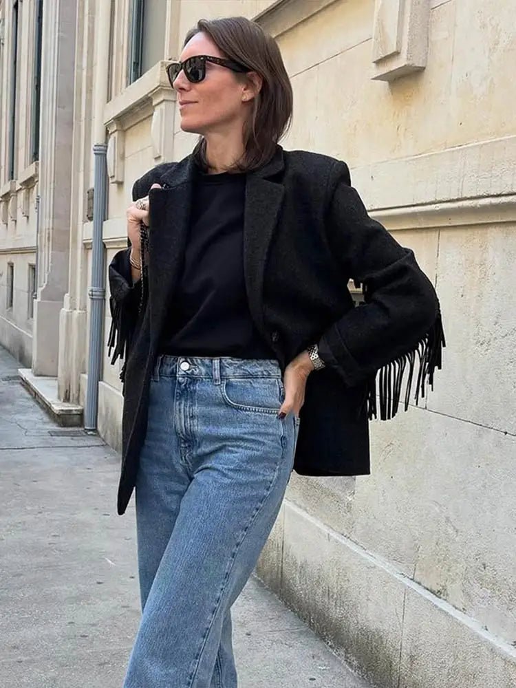 Lena Tassel Trim Bomber Blazer