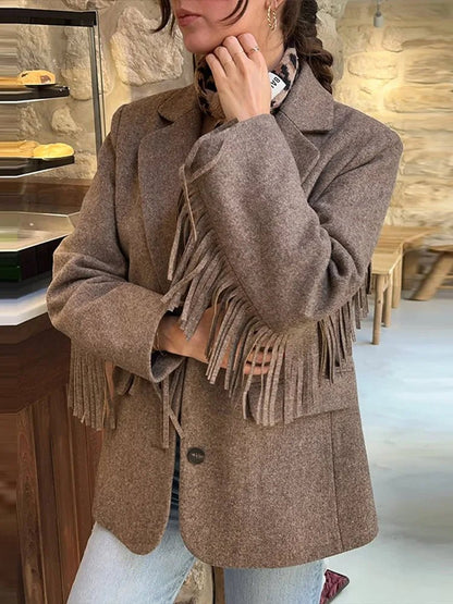 Lena Tassel Trim Bomber Blazer