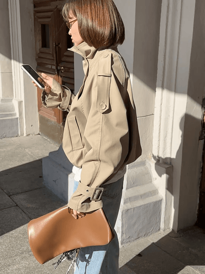 Erica High Funnel Neck Cropped Trench Jacket