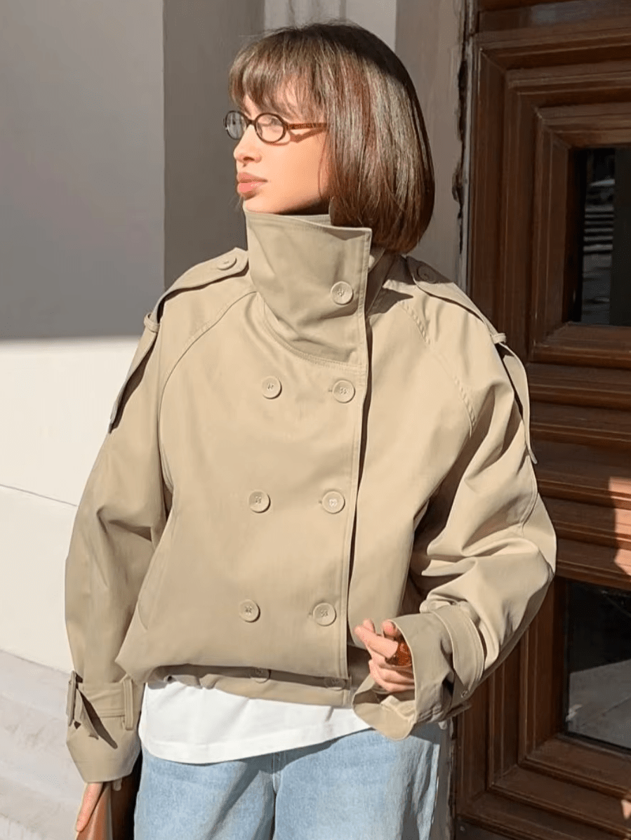 Erica High Funnel Neck Cropped Trench Jacket