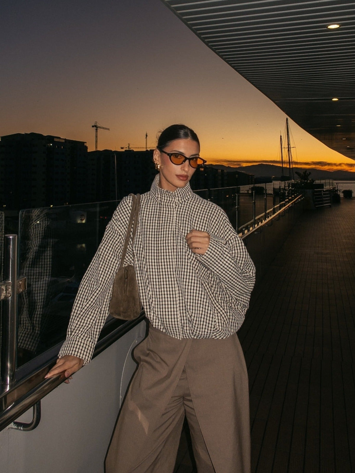 Rose Plaid Funnel Neck Jacket