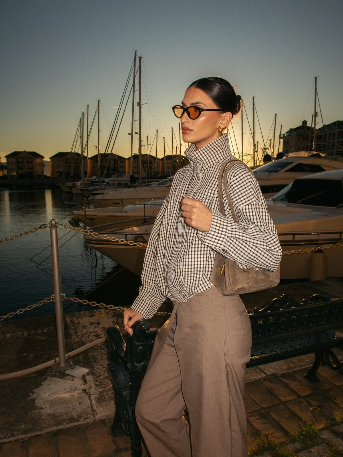 Rose Plaid Funnel Neck Jacket