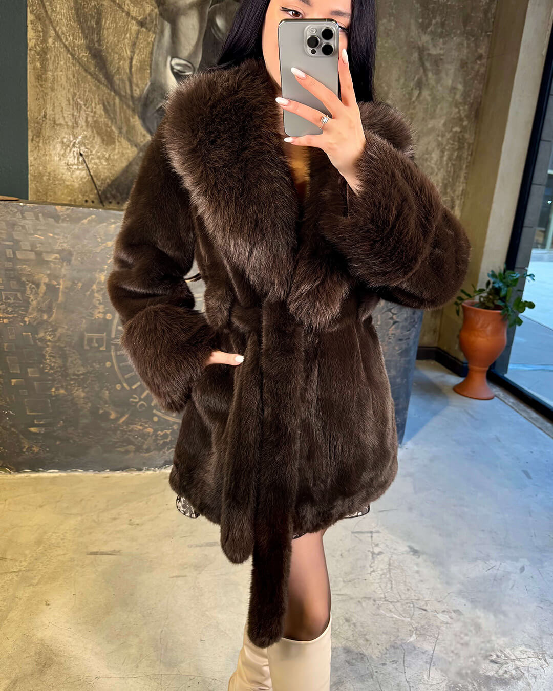 Amanda Belted Faux Fur Coat