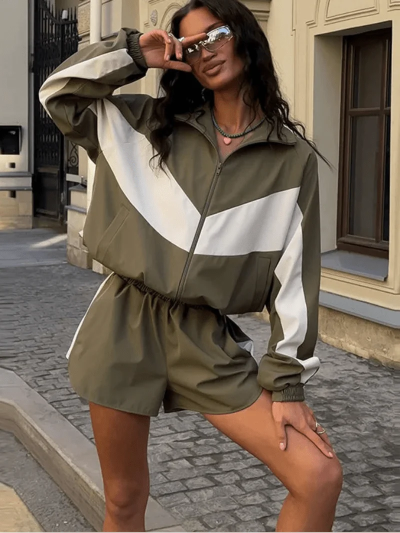 Gina Colorblock Jacket Shorts Set