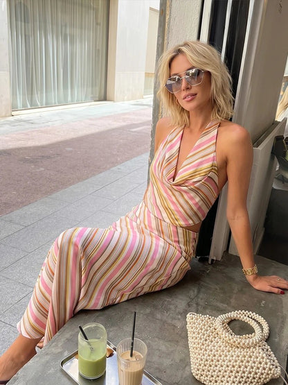 Meredith Bohemian Striped Satin Set