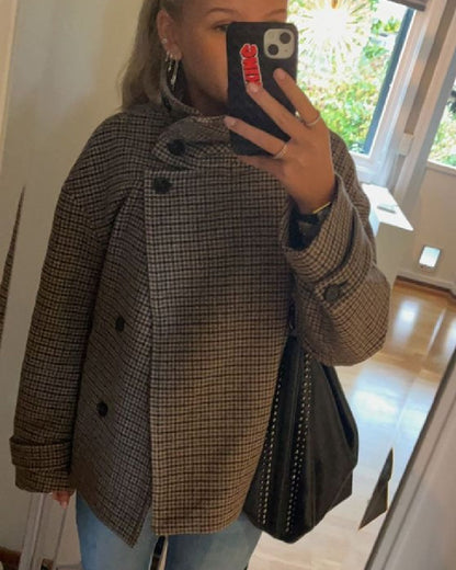 Natalie Houndstooth Buttoned Collar Jacket