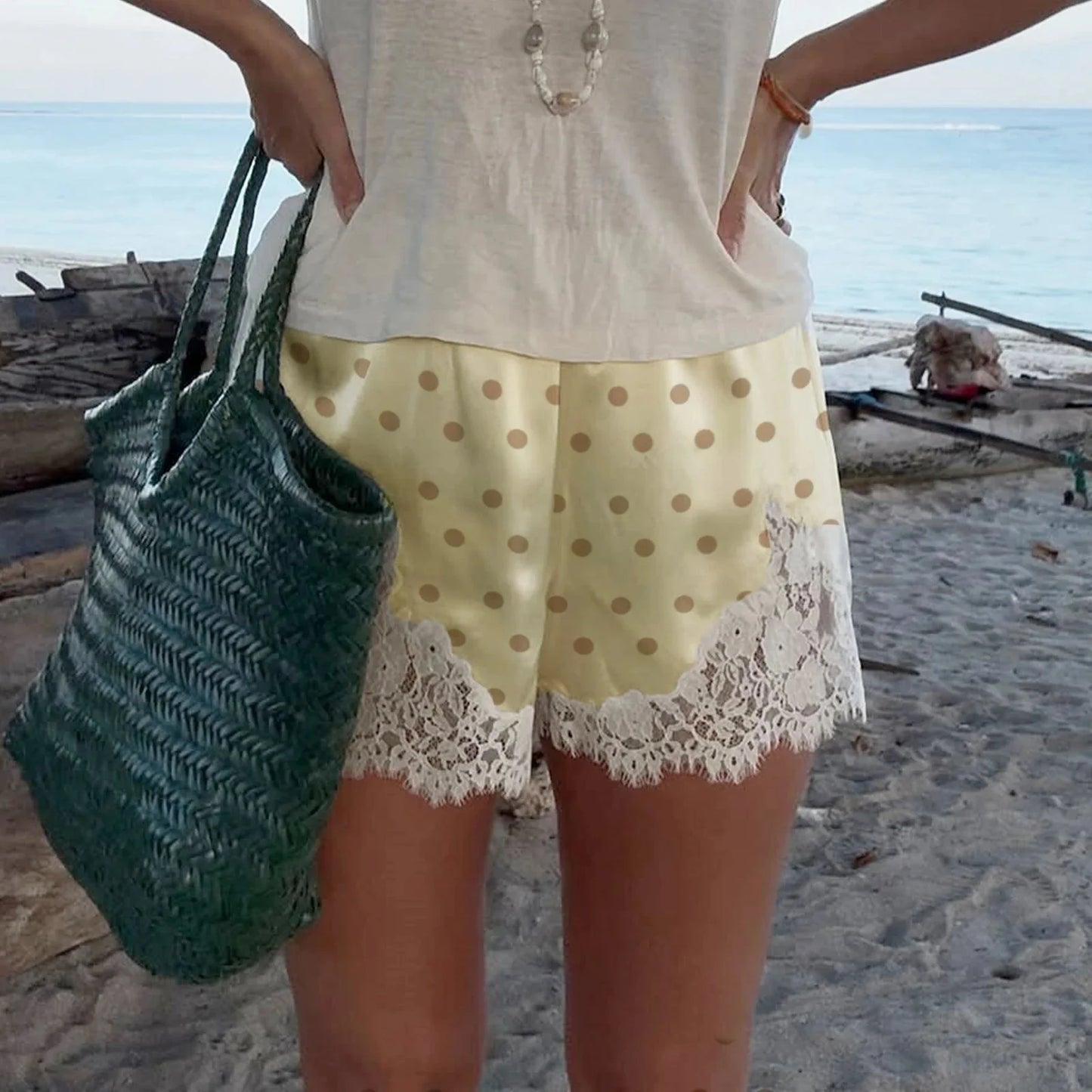 Riona Polka Dot Spitzenbesatz Shorts