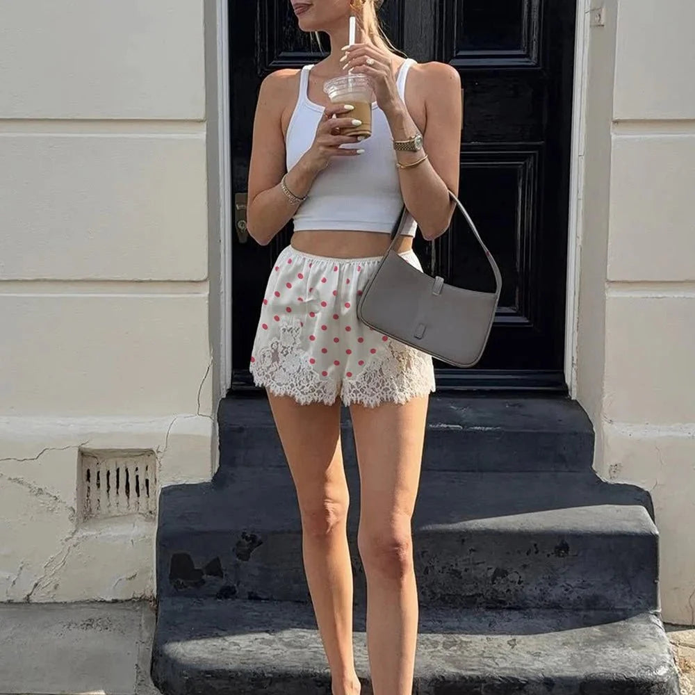 Riona Polka Dot Spitzenbesatz Shorts