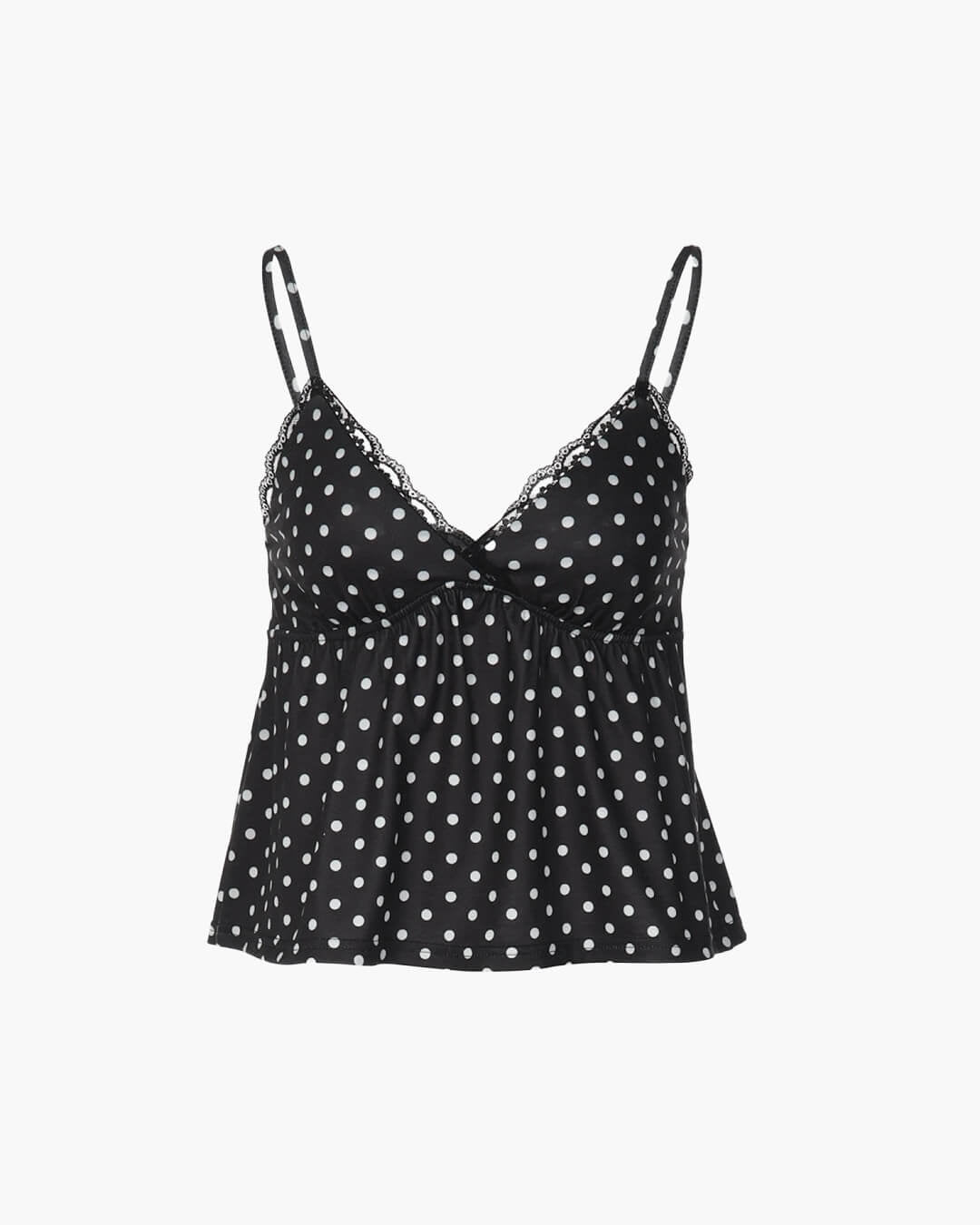 Camisola Maya con Estampado de Lunares y Adorno de Encaje