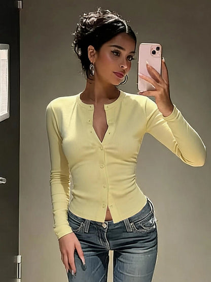 Kate Knopf-Vorne Rippstrick Top
