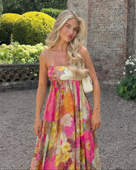 Vestido maxi Abby floral sem alças