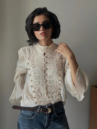 Addison Camicia Vintage con Colletto Alla Coreana e Bottoni a Fascetta