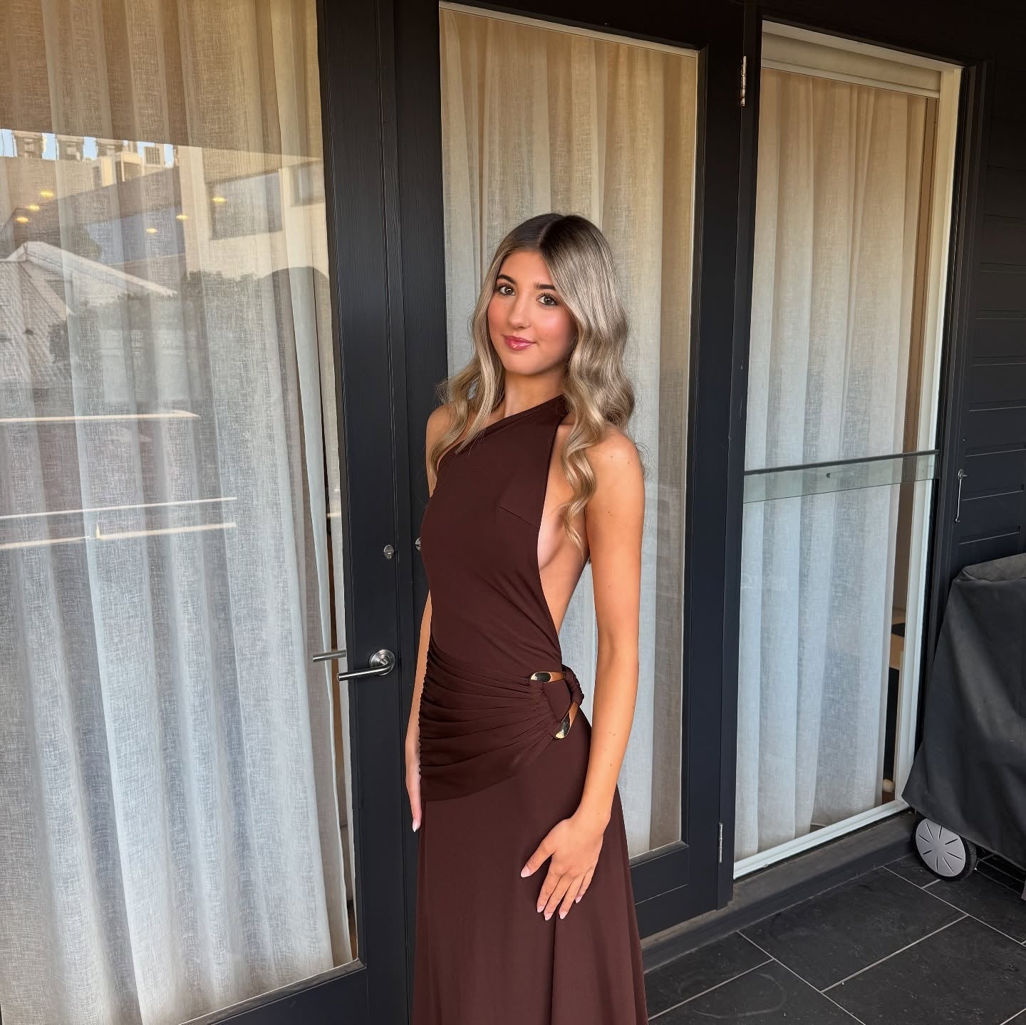 SOKYND Alessia One-Shoulder Bodycon Maxi Dress DressBrownS