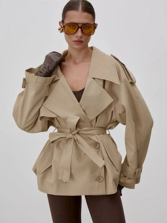 SOKYND Alice Lace Up Stand Collar Trenchcoat Coats & JacketsQC1774219786679177464BeigeS