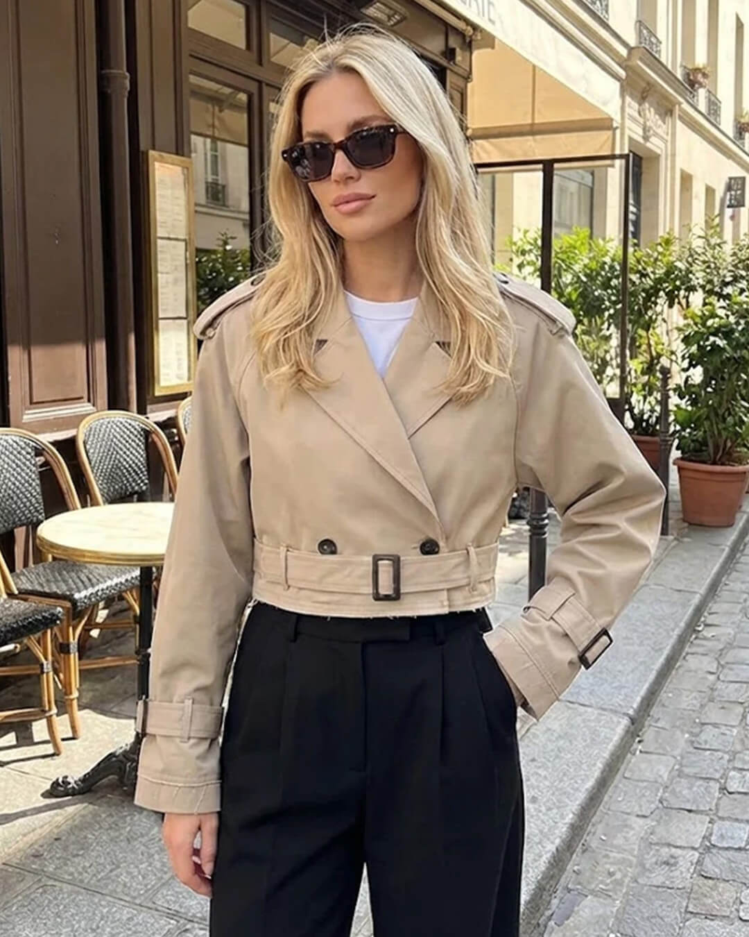 SOKYND Althea Cropped Trench Coat with Belt Coats & Jackets1005009920991316-;Ls1774570740404619003KhakiXS