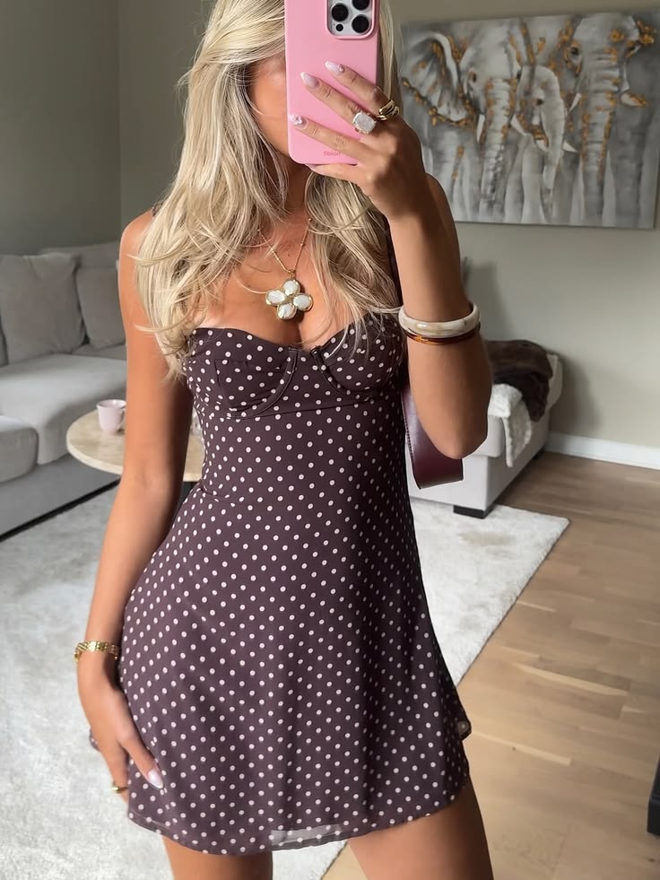 SOKYND Amaia Polka Dot Mesh Mini Dress DressesSOKYND-864663-BRO-S-87927BrownS