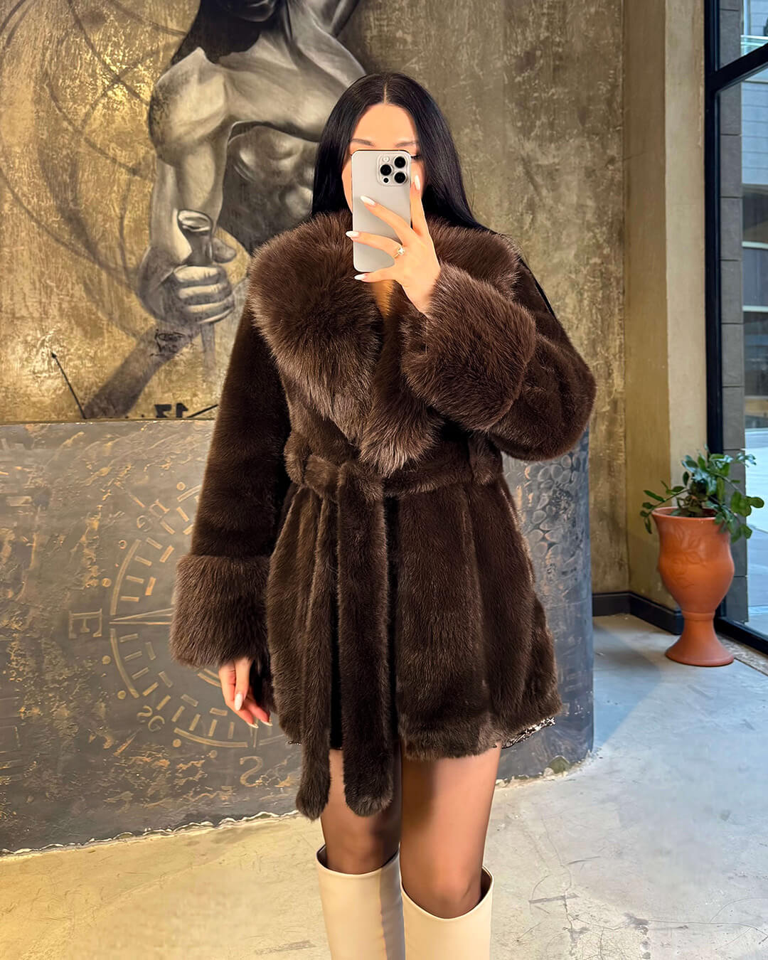 SOKYND Amanda Belted Faux Fur Coat CoatSOKYND-207447-BRO-S-30103Dark BrownS