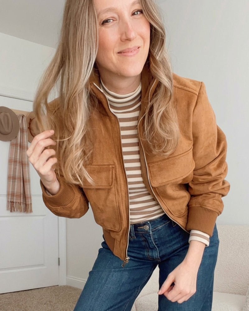 SOKYND Amanda Cropped Bomber Jacket JacketSOKYND-446487-TAN-XS-83479Light BrownXS