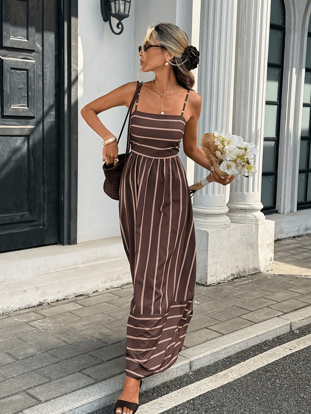 SOKYND Amara Striped Linen Slip Dress DressSOKYND-818263-BRO-XS-12535BrownXS